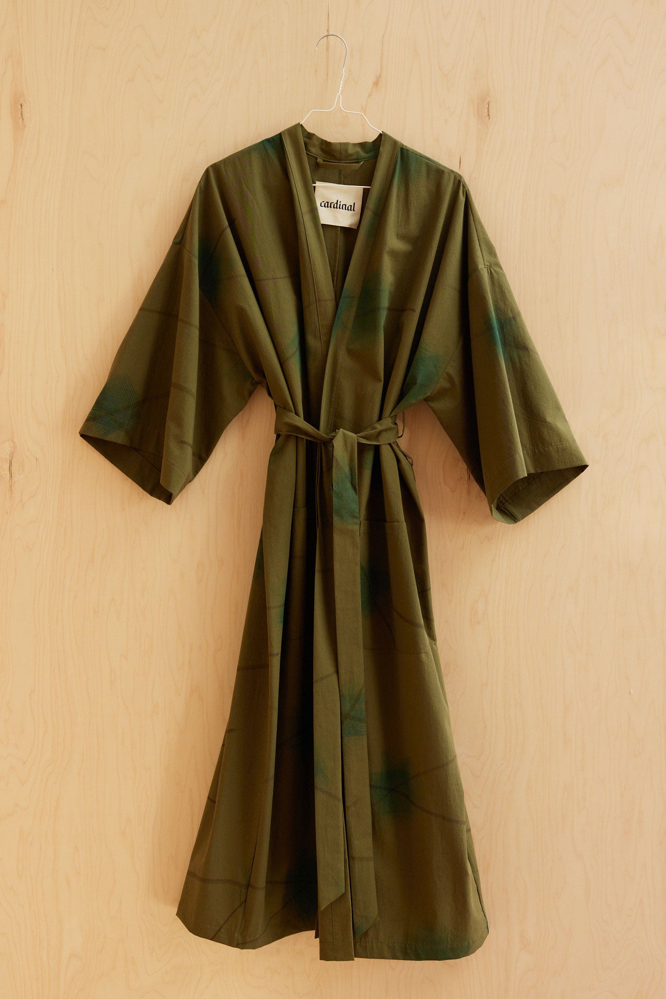 Cotton Robe / Blue Dots and Lines on Olive